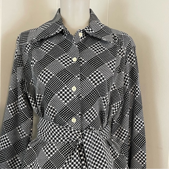 Vintage Button Down Blouse Women's L Long Sleeve Belted - Picture 2 of 7